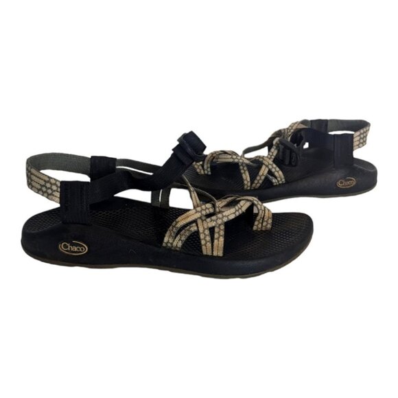 Chaco Thong Water Sandal Hike Arch Support Strappy Size 10 Grey White Pattern - Picture 1 of 7